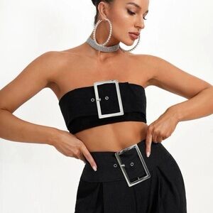 SHEIN Buckle Set Bandeau Top & Pants